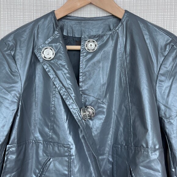 Zara Short Water Repellent Trench Coat Collarless Cropped Front Pockets - Picture 5 of 16